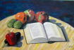 Stillleben mit Obst und Buch